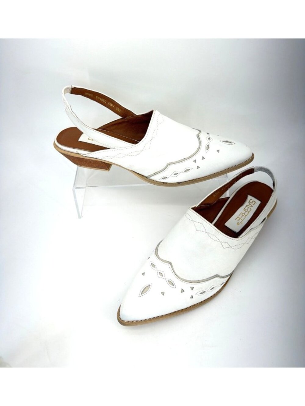 Sabree Vintage Courtney Western Mules White Leather Womens Slingback Booties 9.5